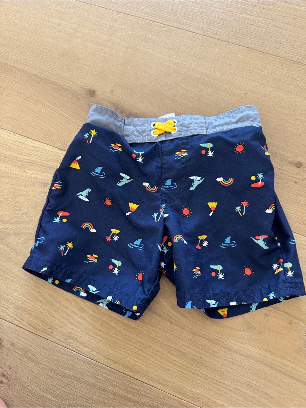 Cat & Jack Navy Swim Shorts with Tropical Motif